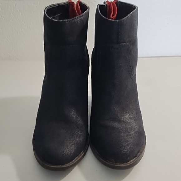 Vintage Massimo Black Heeled Ankle Boots Zip Back Red Opening Rubber Soles - Picture 2 of 16